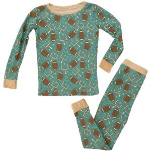 Kids 5T Football Print Pajamas - Green, Yellow and Brown